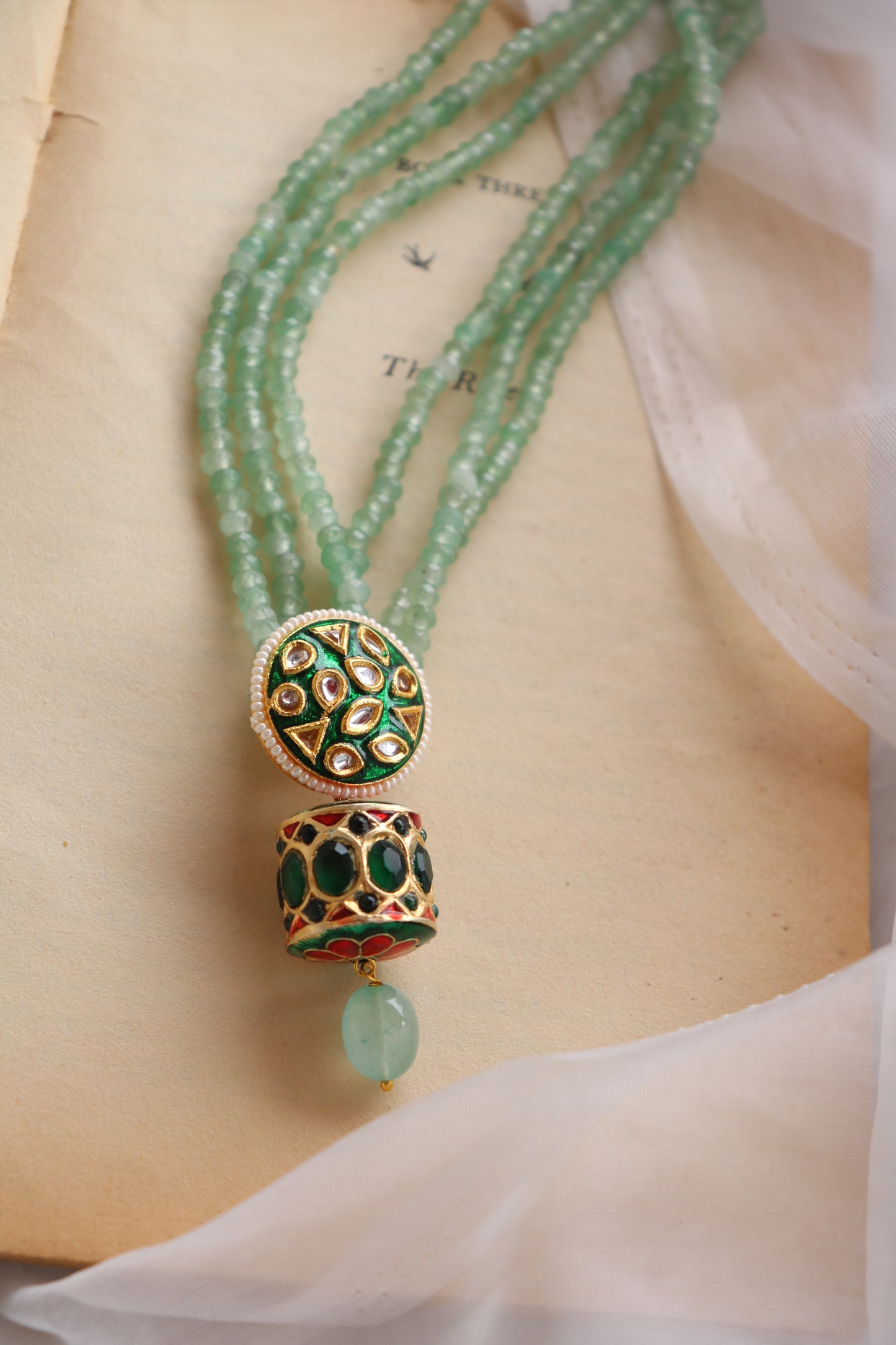 Sangam Green Meenakari Pendant Necklace
