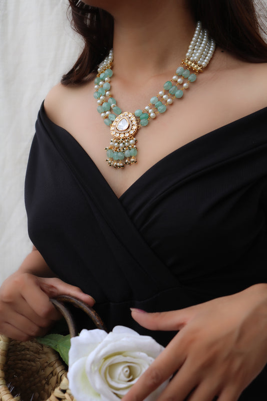 Sejal Mint Kundan Pearl Necklace