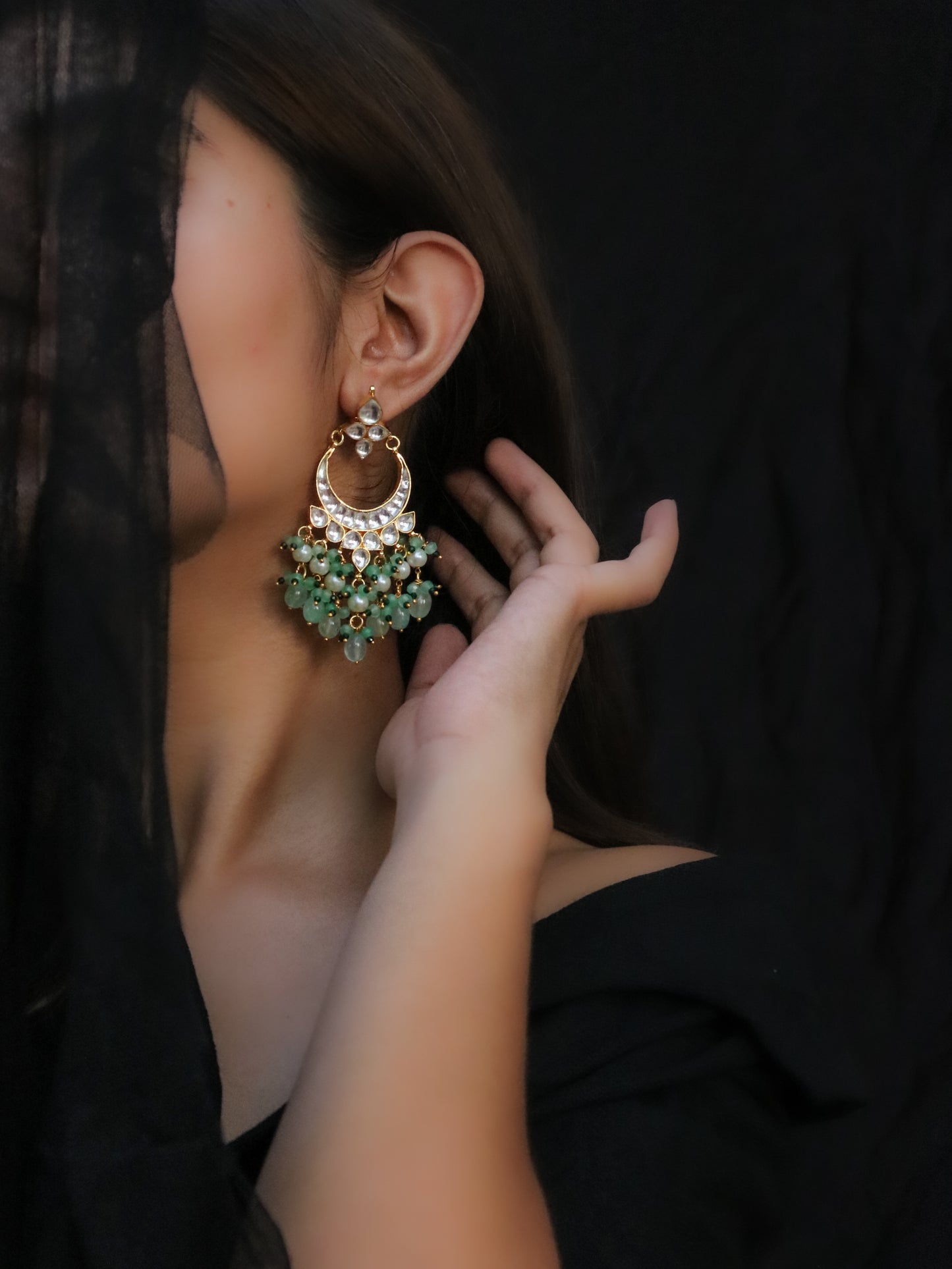 Fiona Mint Kundan Chandbali Earrings