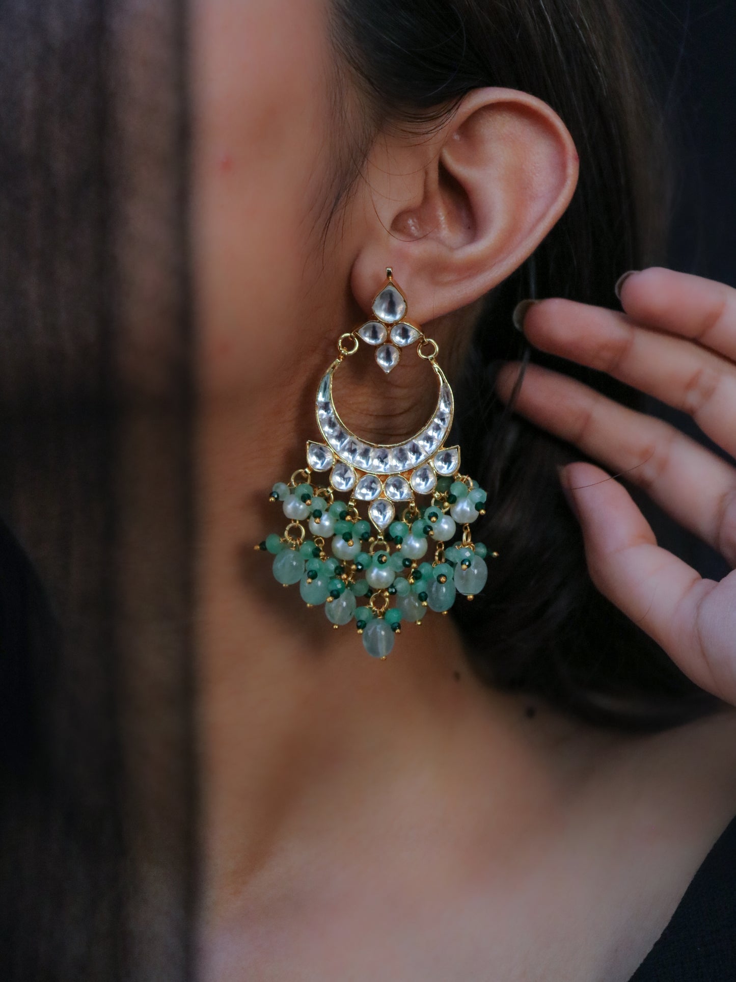 Fiona Mint Kundan Chandbali Earrings