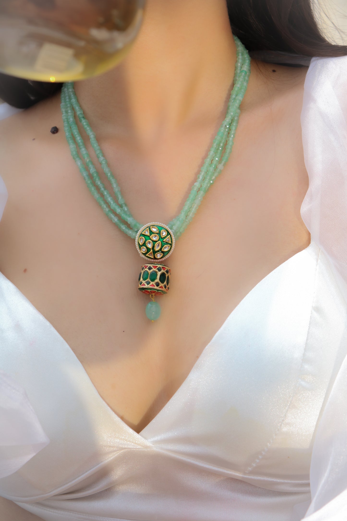 Sangam Green Meenakari Pendant Necklace