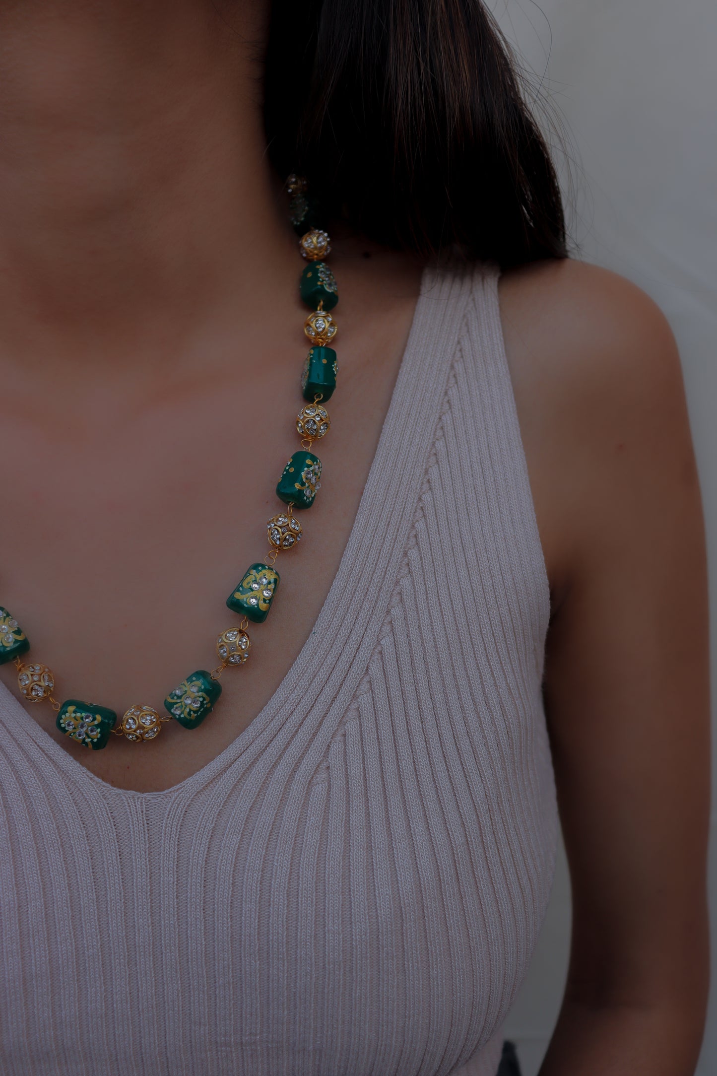 Boho String Green Necklace