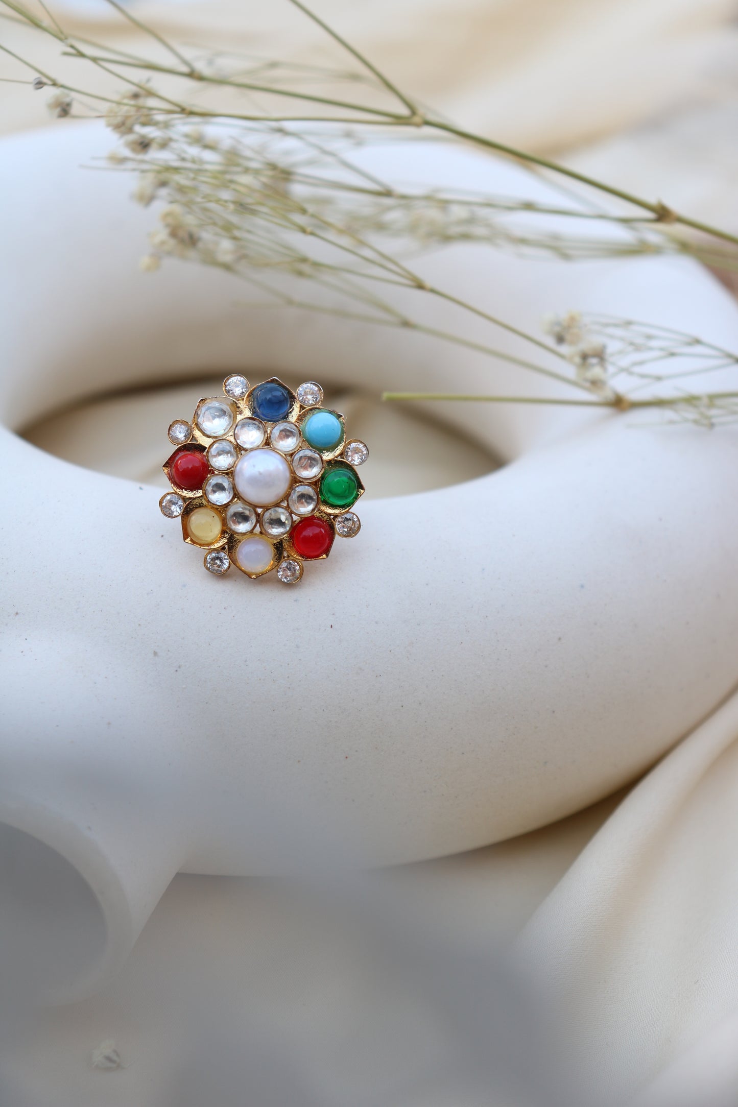 Misba Kundan Multicolored Ring