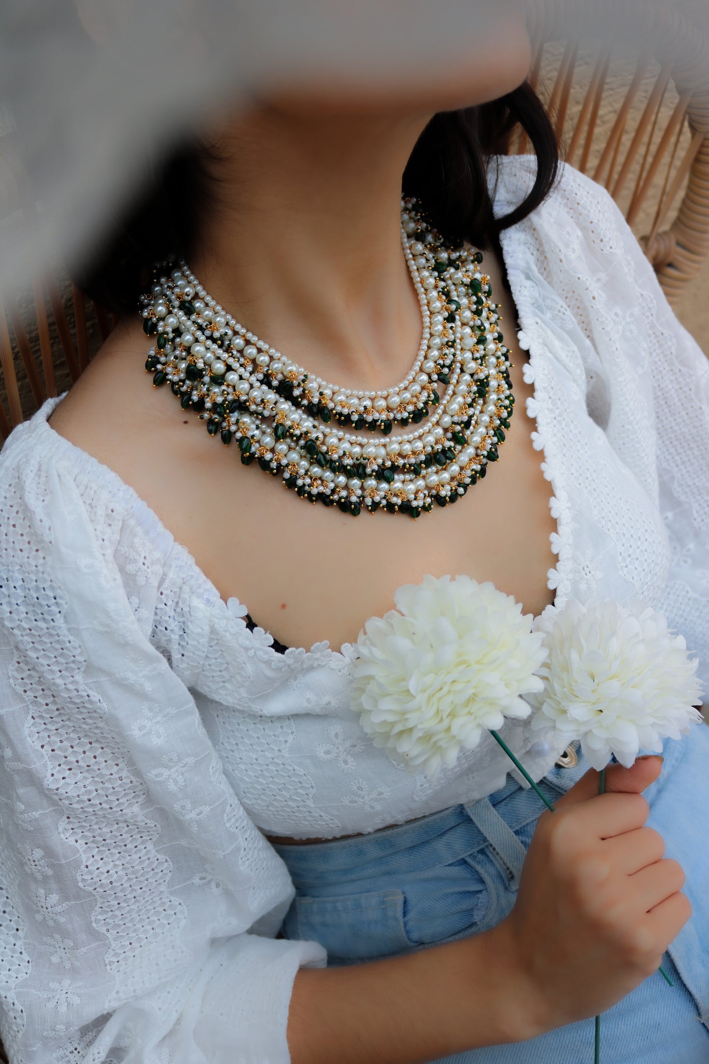 Eshmeet Green Freckles Pearl Necklace