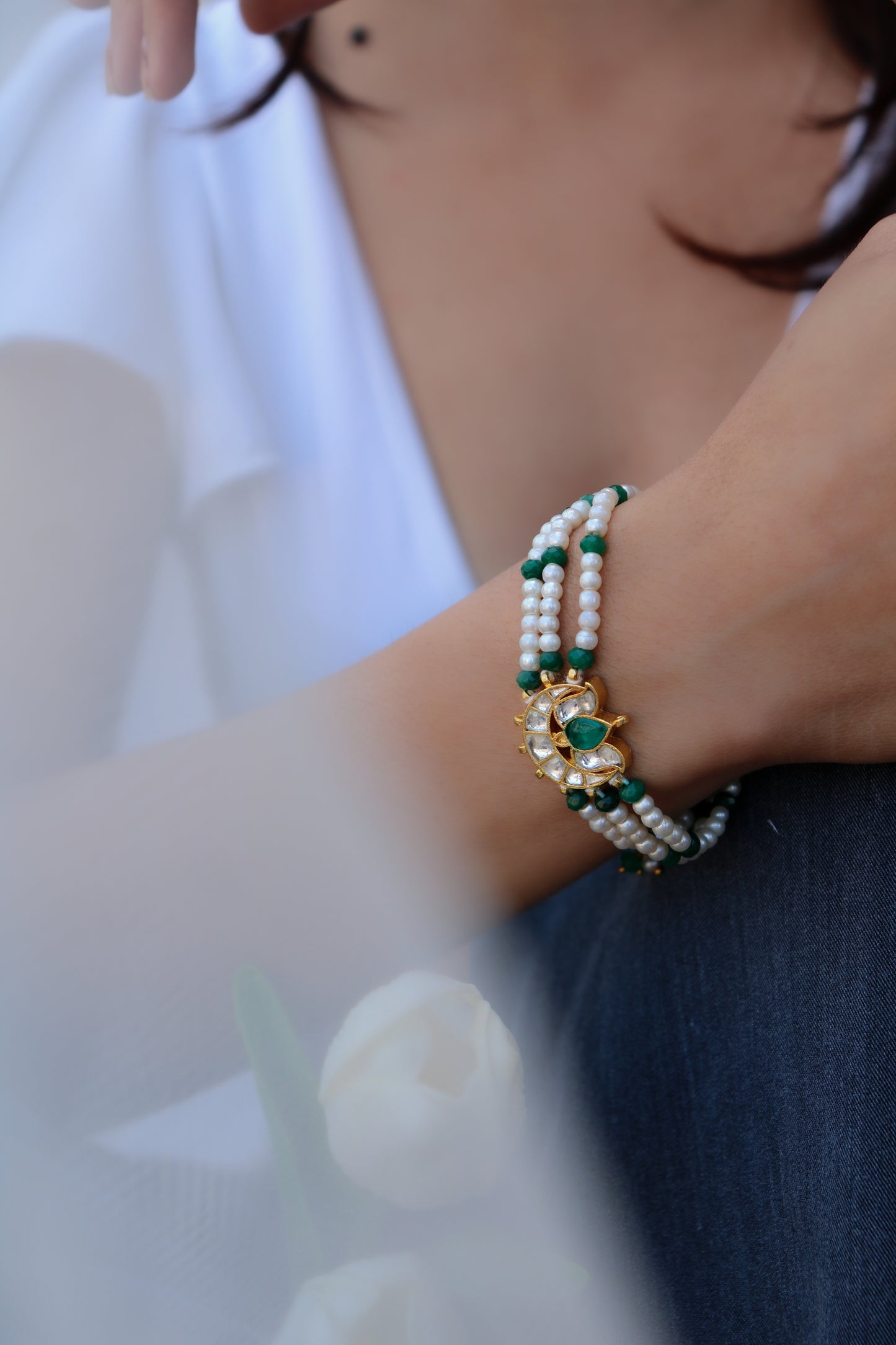 Avreen Kundan Green Bracelet
