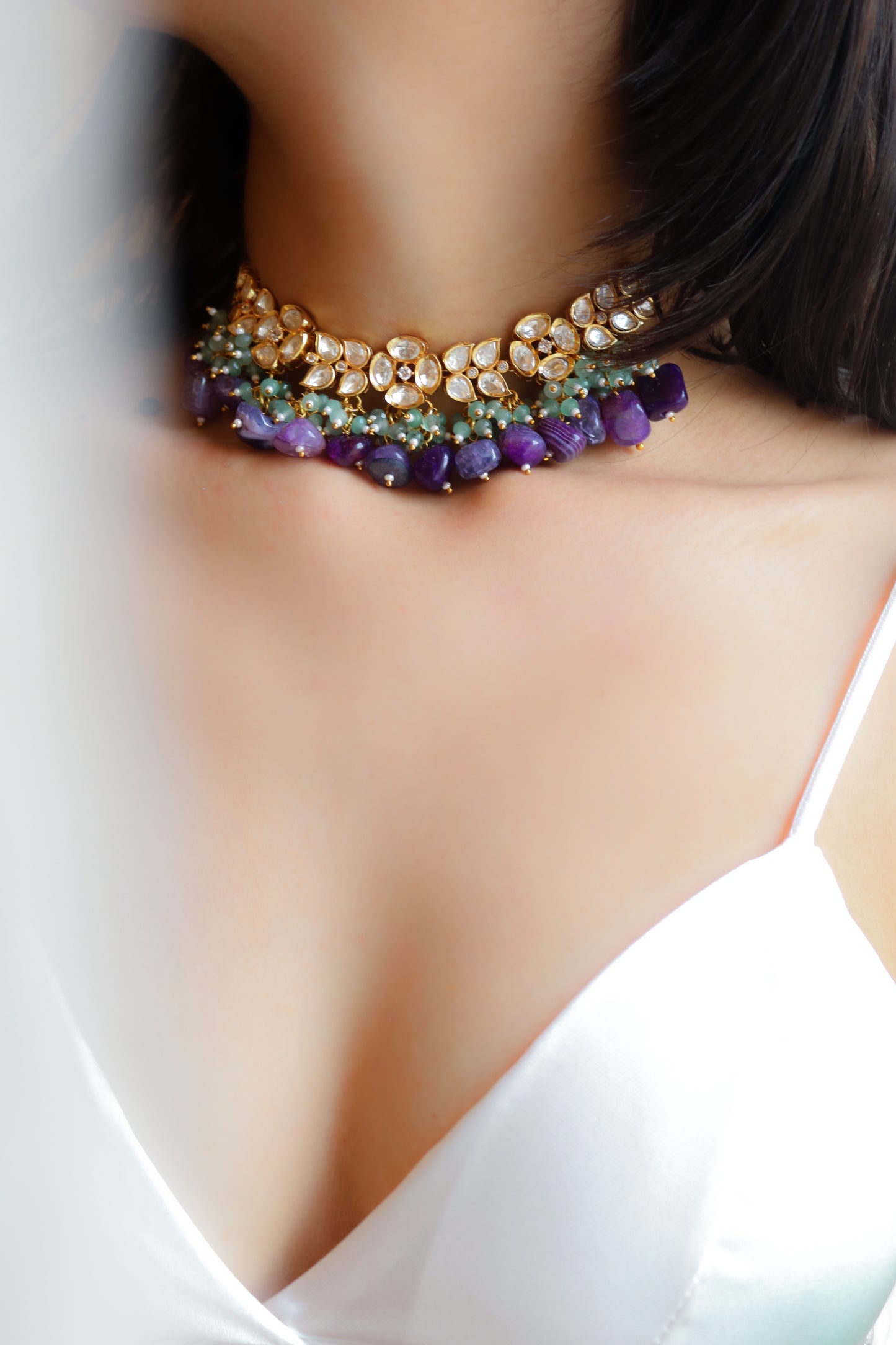 Plum Ivy Purple  Kundan Necklace